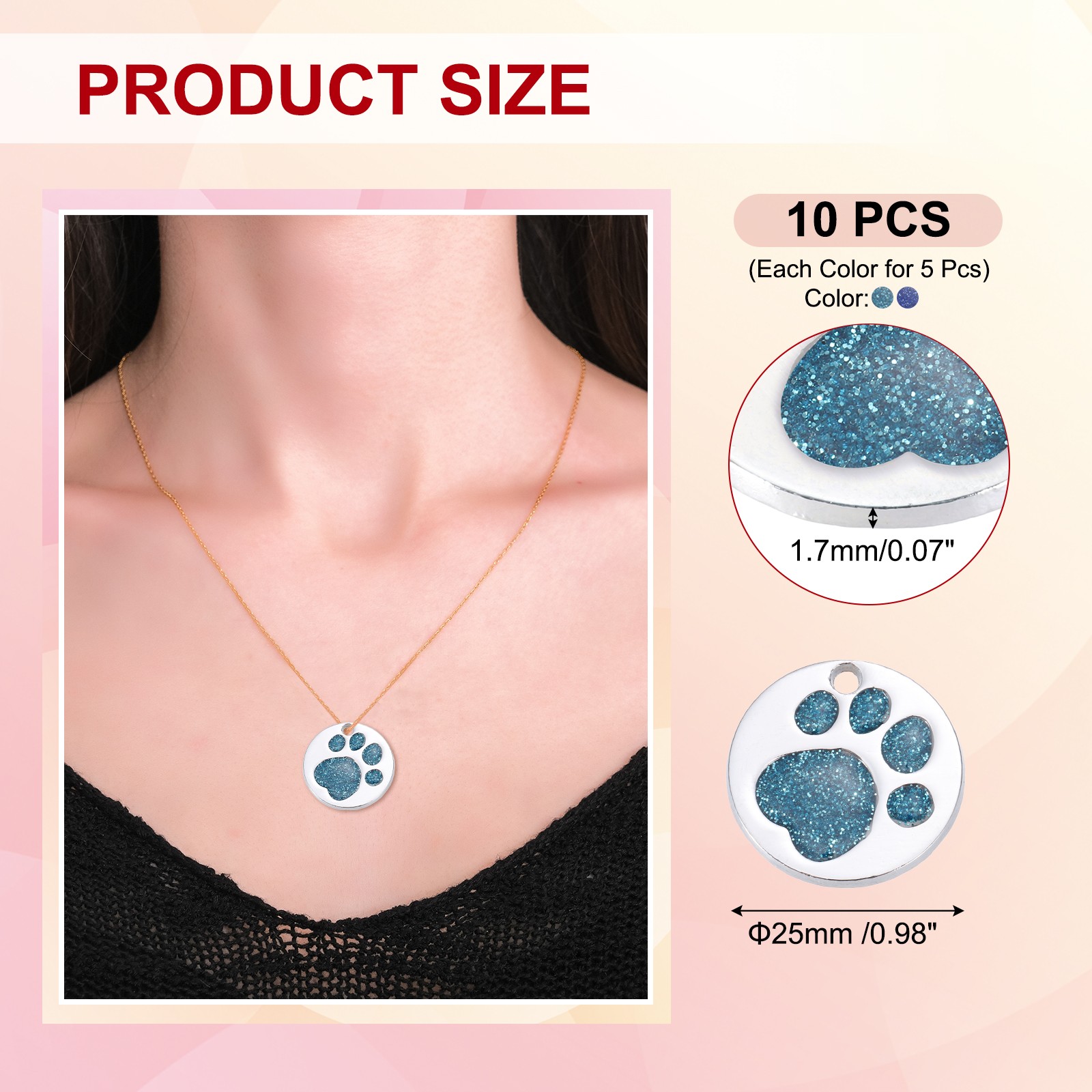 Enamel Paw Print Charm, 10Pcs Alloy Enamel Pendants, Lake Blue/Deep Blue