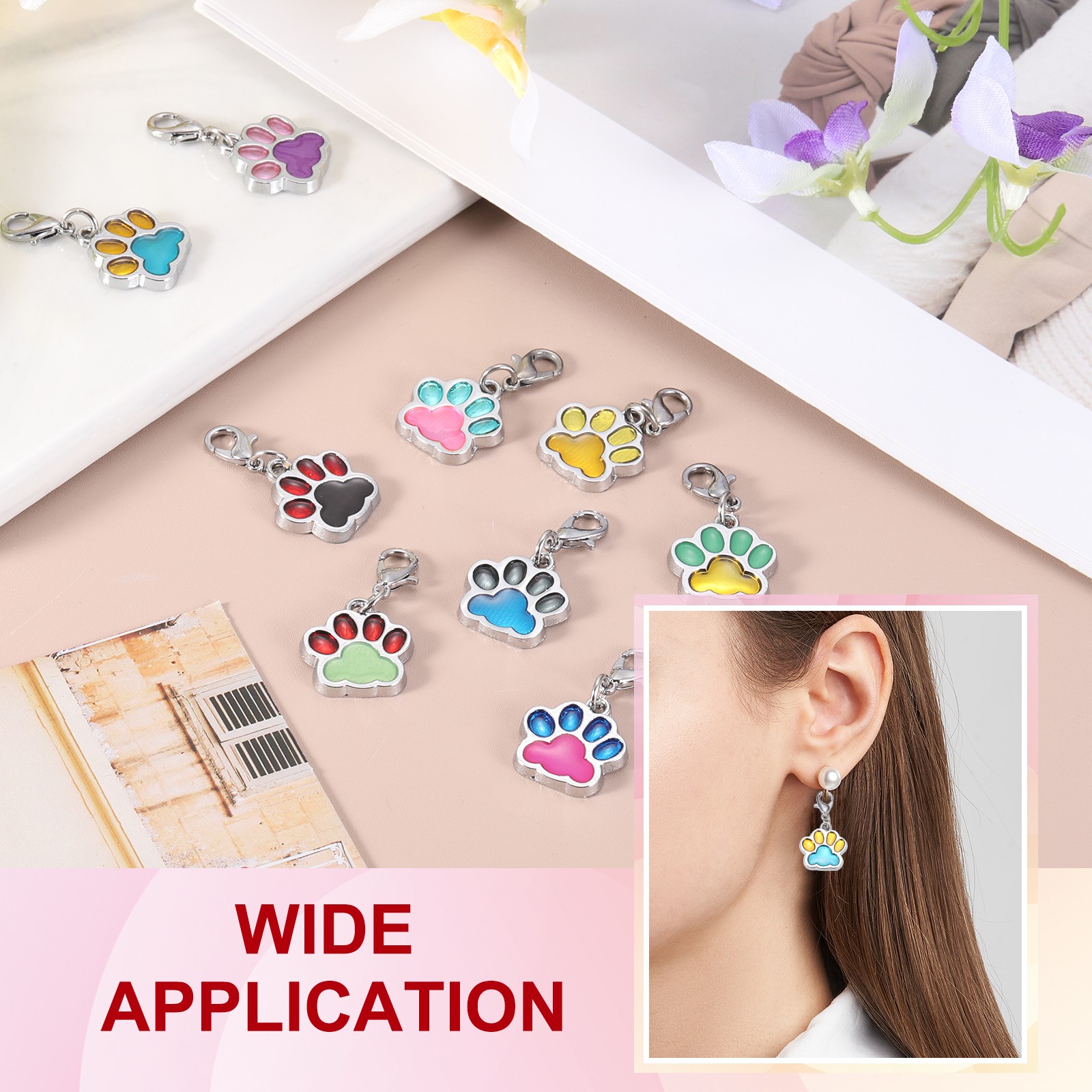 Enamel Paw Print Charm, 15Pcs Alloy Enamel Pendant, Multi-colored