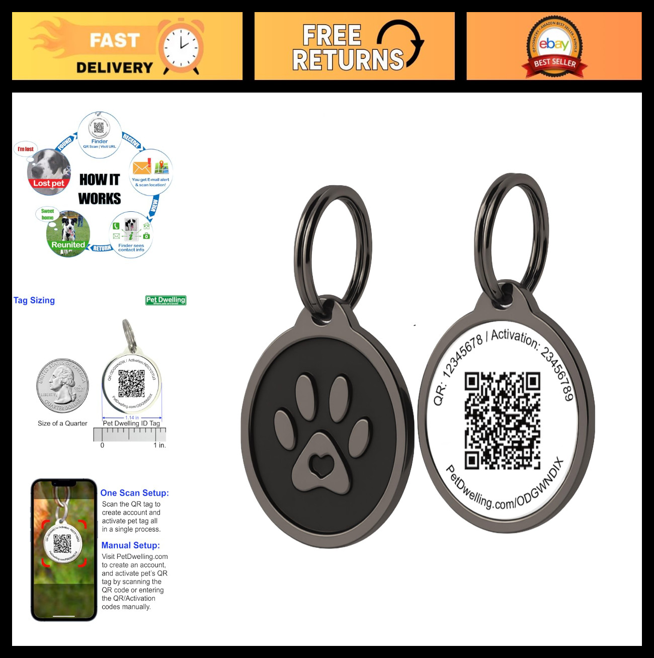 Smart QR Code Pet ID Tag – Personalized Dog & Cat Safety Tag, Instant Alerts, AI
