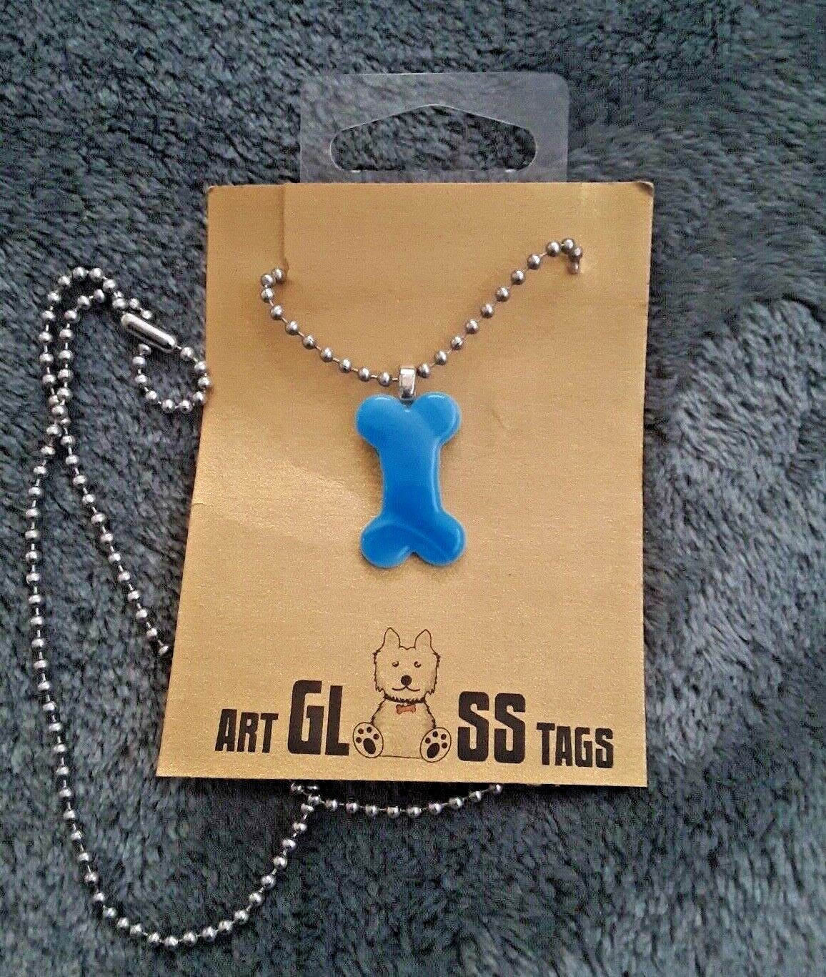 Art Glass Blue Dog Bone Charm Necklace Pendant Handmade Jewelry USA New