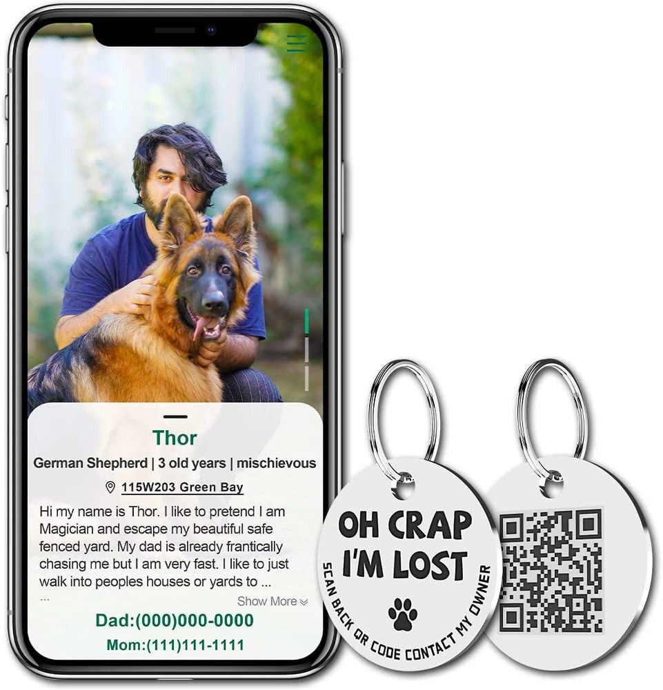 Stainless Steel QR Code Pet ID Tags Dog Tags – Pet Online Profile – Scan QR Rece
