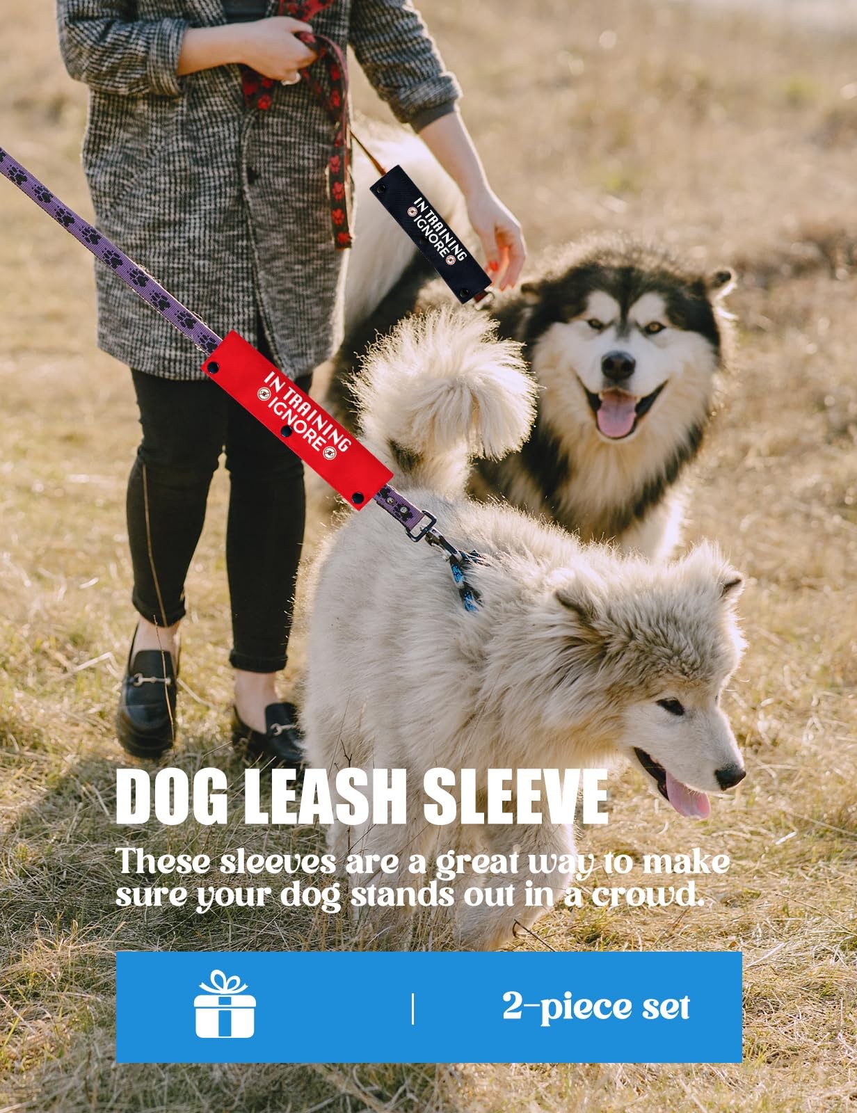 2 PCS Yellow In Training Dog Leash Sleeve Alert Wrap ID Patch Service Gift