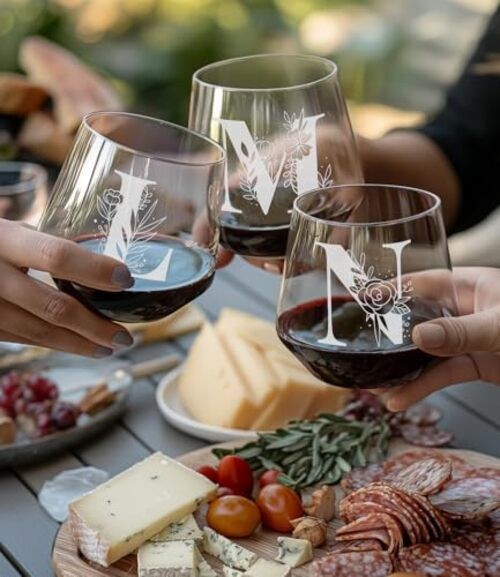 Personalized Wine Glass for Women, Stemlessonogram Wine Glass with A–Z M