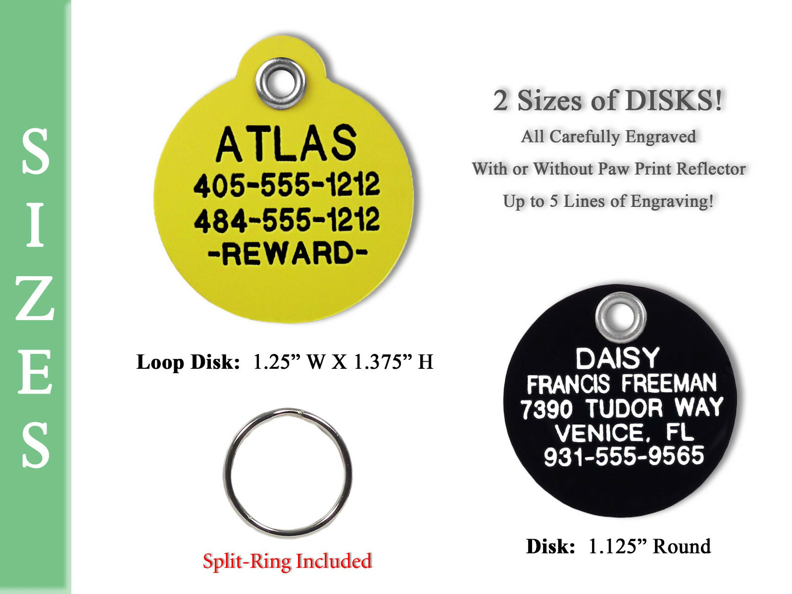 ROUND PLASTIC Pet Dog Cat Identification Name Tags-A Custom Engraved ID Tag