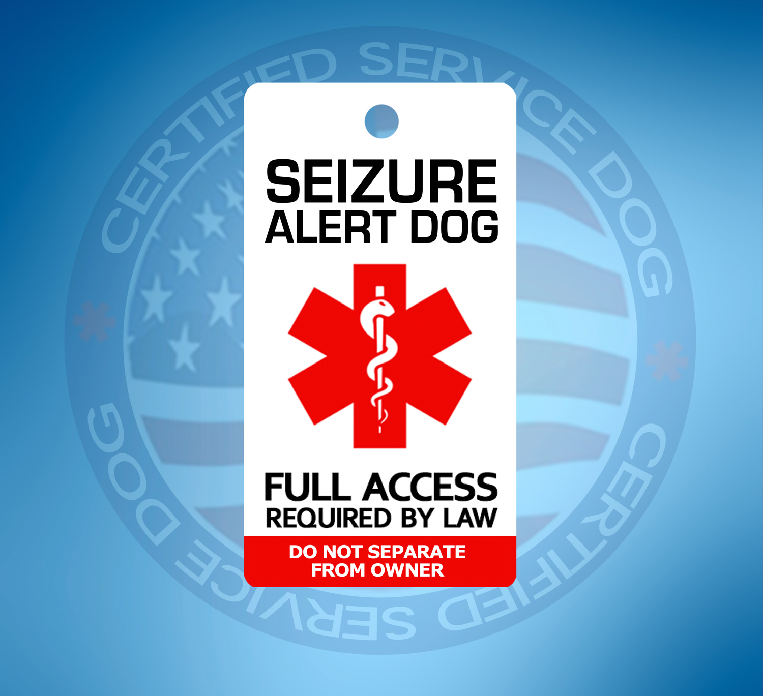 SEIZURE ALERT DOG ID TAG KEY CHAIN / COLLAR TAG FOR SERVICE ANIMAL MEDICAL TAG