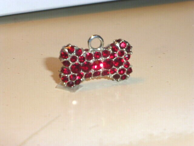 Red Crystal “Puffed” Bone Shaped Charm, Double-Sided, July Birthday, New!