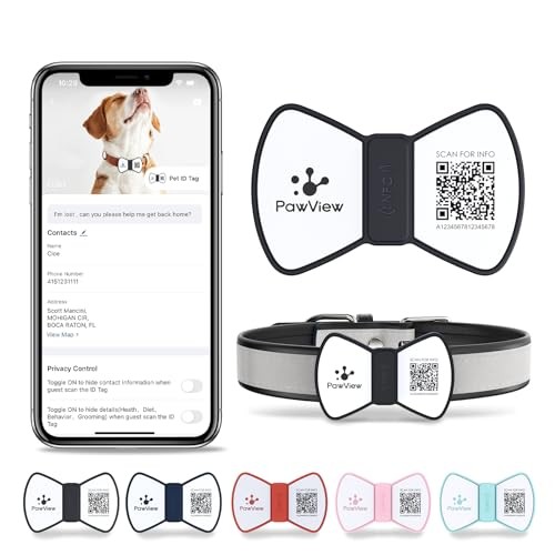 Slide On Dog Tags Personalized for Pets, NFC & QR Code Bow Tie Style Silent