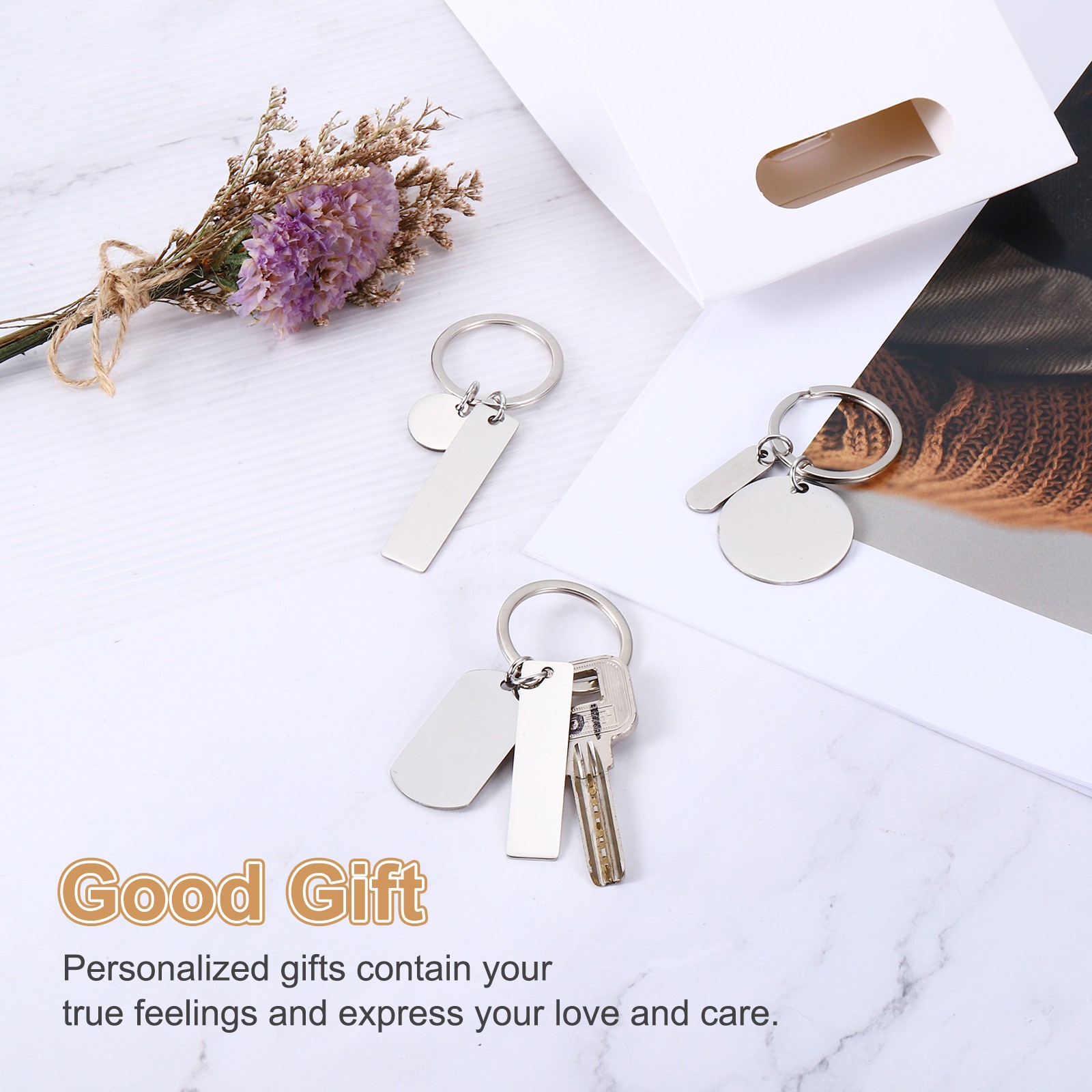 15pcs Metal Keychain Engraving Tags, Silver Shade (3 Styles)