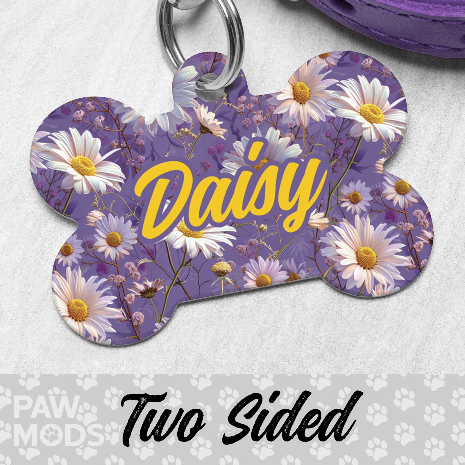 Daisy Dog Tag for Dogs, Floral Pet ID Tags, Custom Personalized Flower Puppy Tag