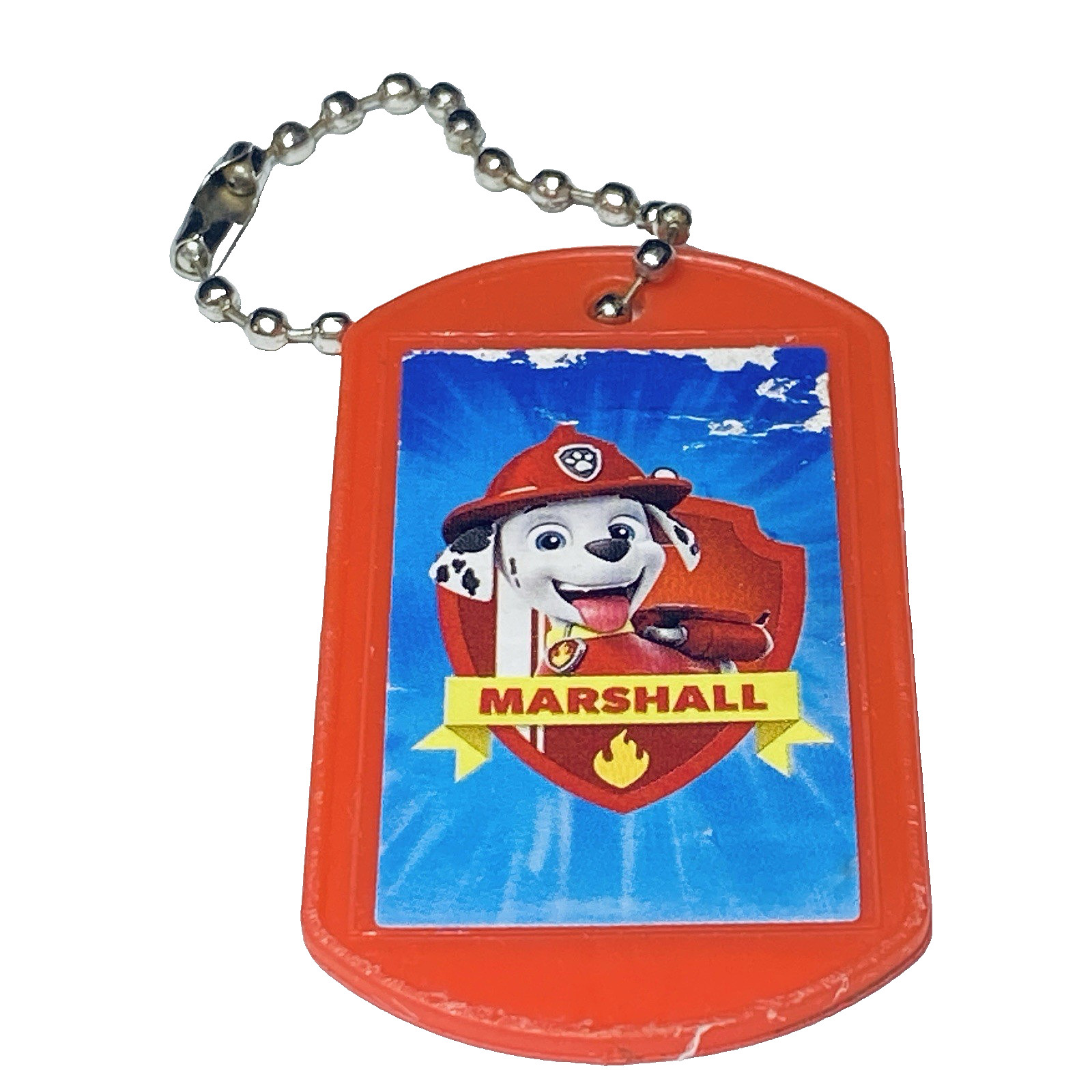 Paw Patrol Keychain Dog Tag Pet Red Marshall Ball Chain Plastic Fob Charm n