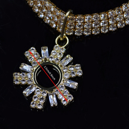 Necklace for Dogs | Dog Rhinestone Yellow Gold Tone Charm Necklace | Dog Jewelry