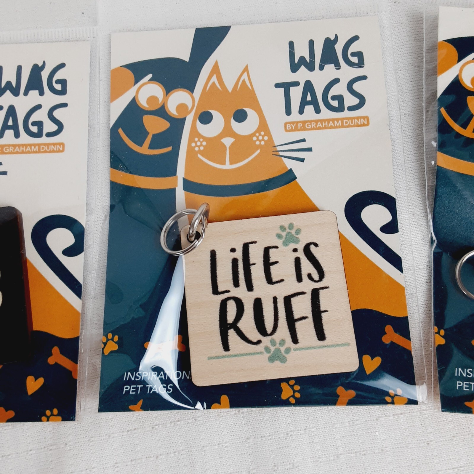 P Graham Dunn WAG TAGS Pet Collar Charms Wooden Square 1.5″ Set of 3 Assorted