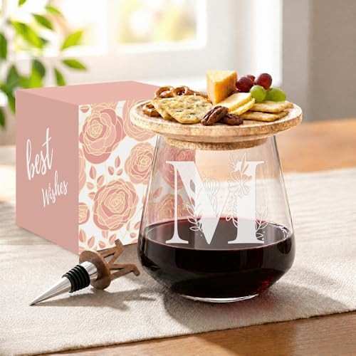 Personalized Wine Glass for Women, Stemlessonogram Wine Glass with A–Z M