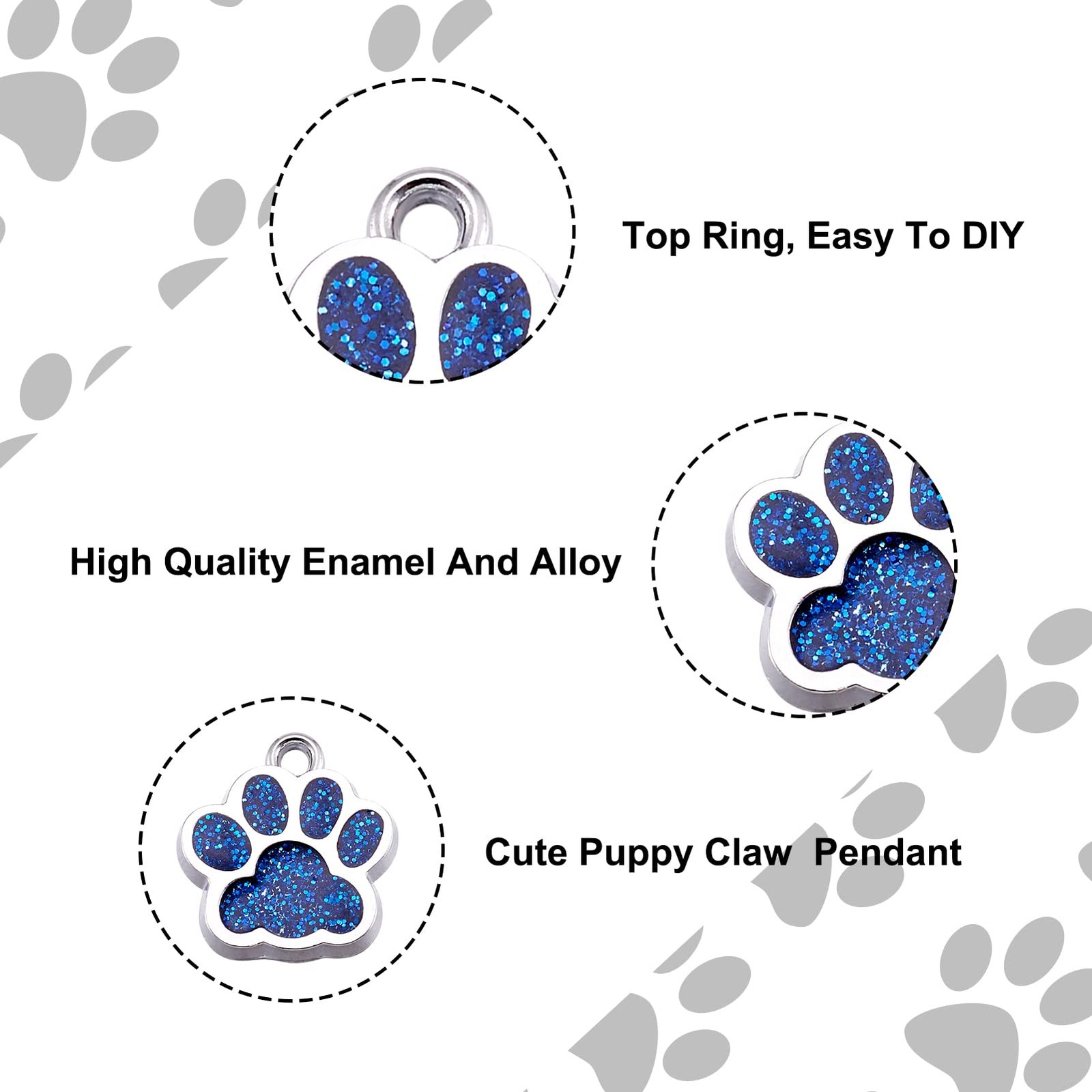 FASHEWELRY 10Pcs Alloy Dog Paw Prints 16.6mm x 17.7mm x 2mm, Royal Blue