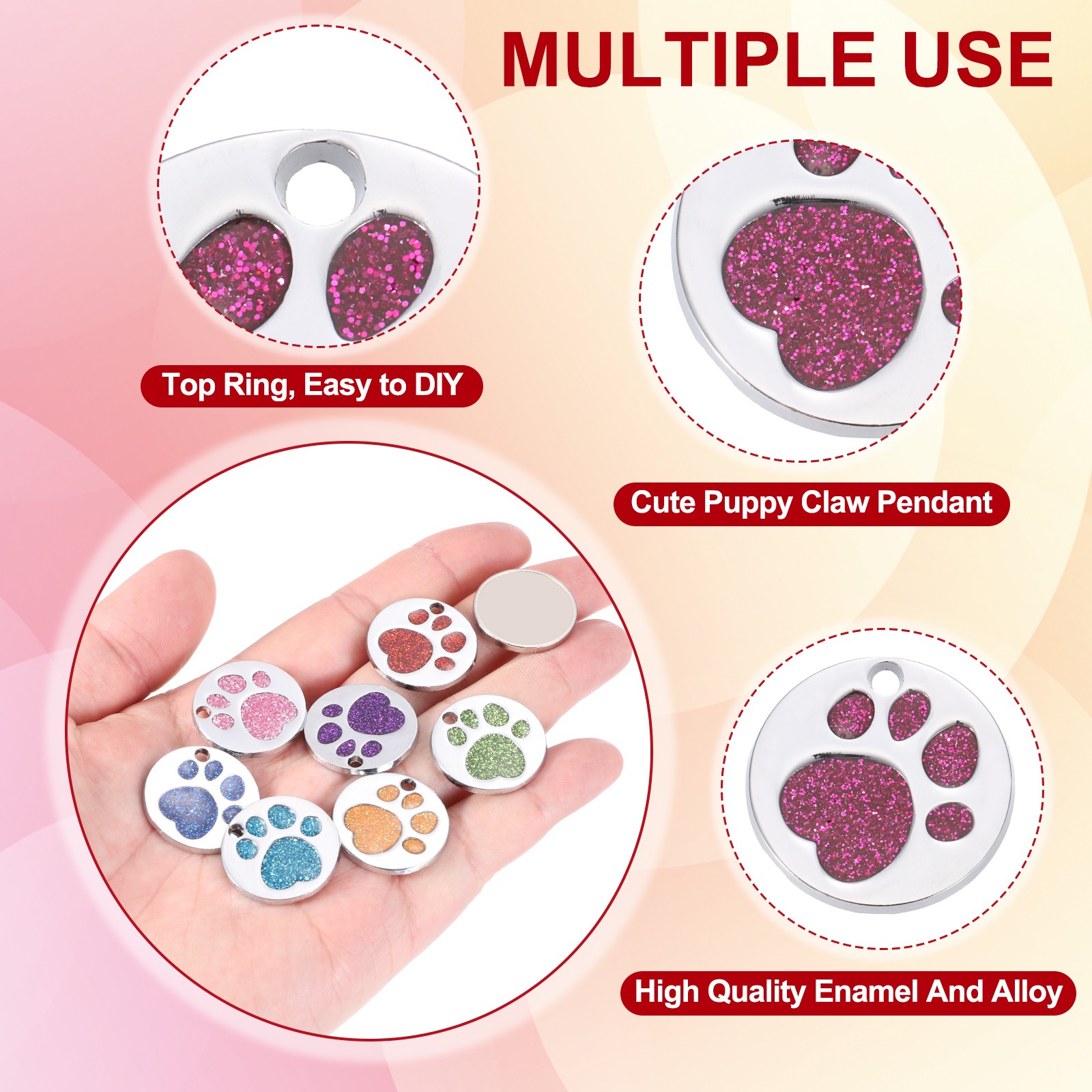 Enamel Paw Print Charm, 10Pcs Alloy Enamel Pendants, Rose Red/Deep Blue