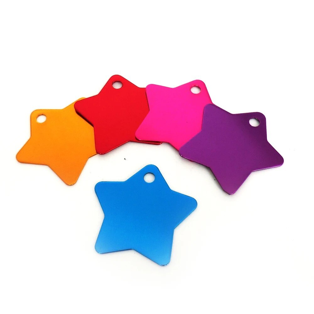 Personalized Anodized Star Aluminum Pet ID Tags Collars Custom For Dog Cat