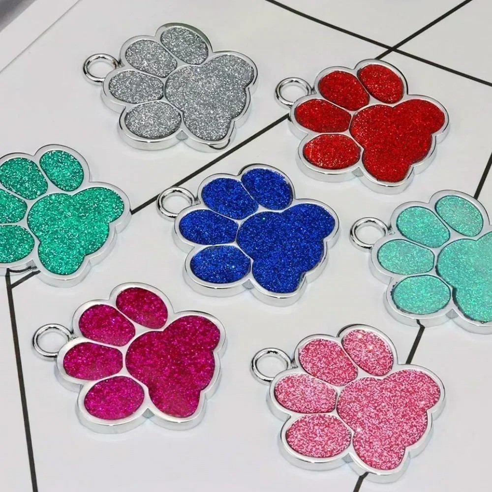 Personalized Pet ID Tag Engraved Dog Cat Name Collar Pendant Paw Shape Alloy Tag