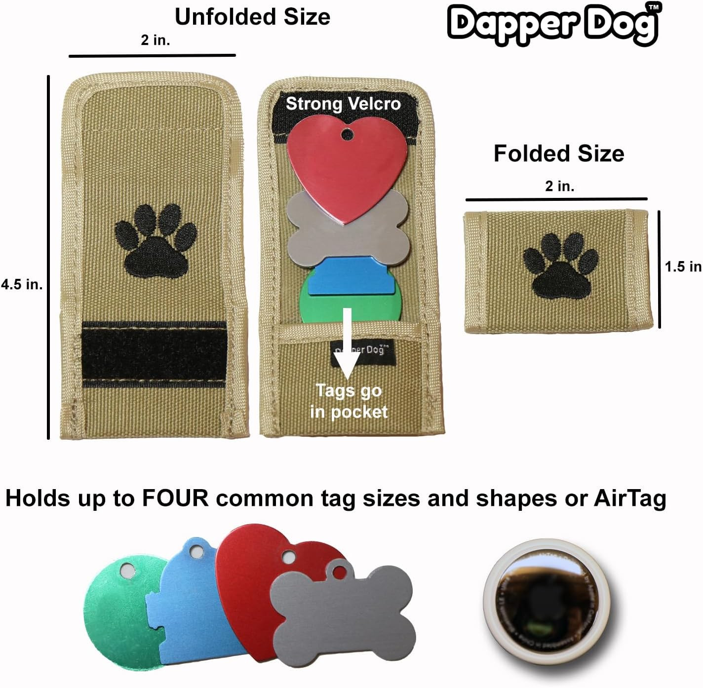 Dapper Dog Pet Tag Silencer Ballistic Nylon Black Quiet Collar Accessories