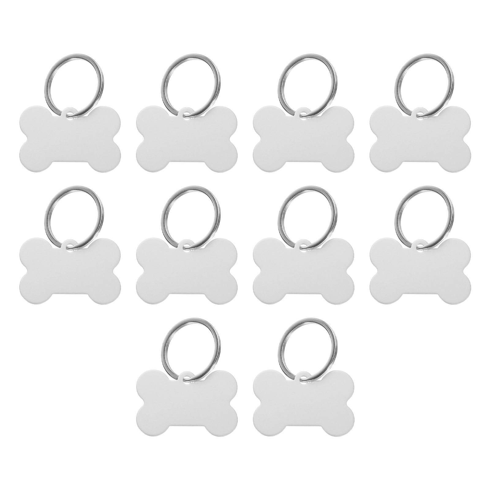 Bone Shaped Dog Tag Pet ID Tag, 1.5″x1″ Metal Silver Tone Blank with Ring,10pcs