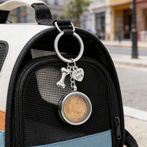 Dog Hair Keepsake Locket Keychain Memorial Stainless Steel
