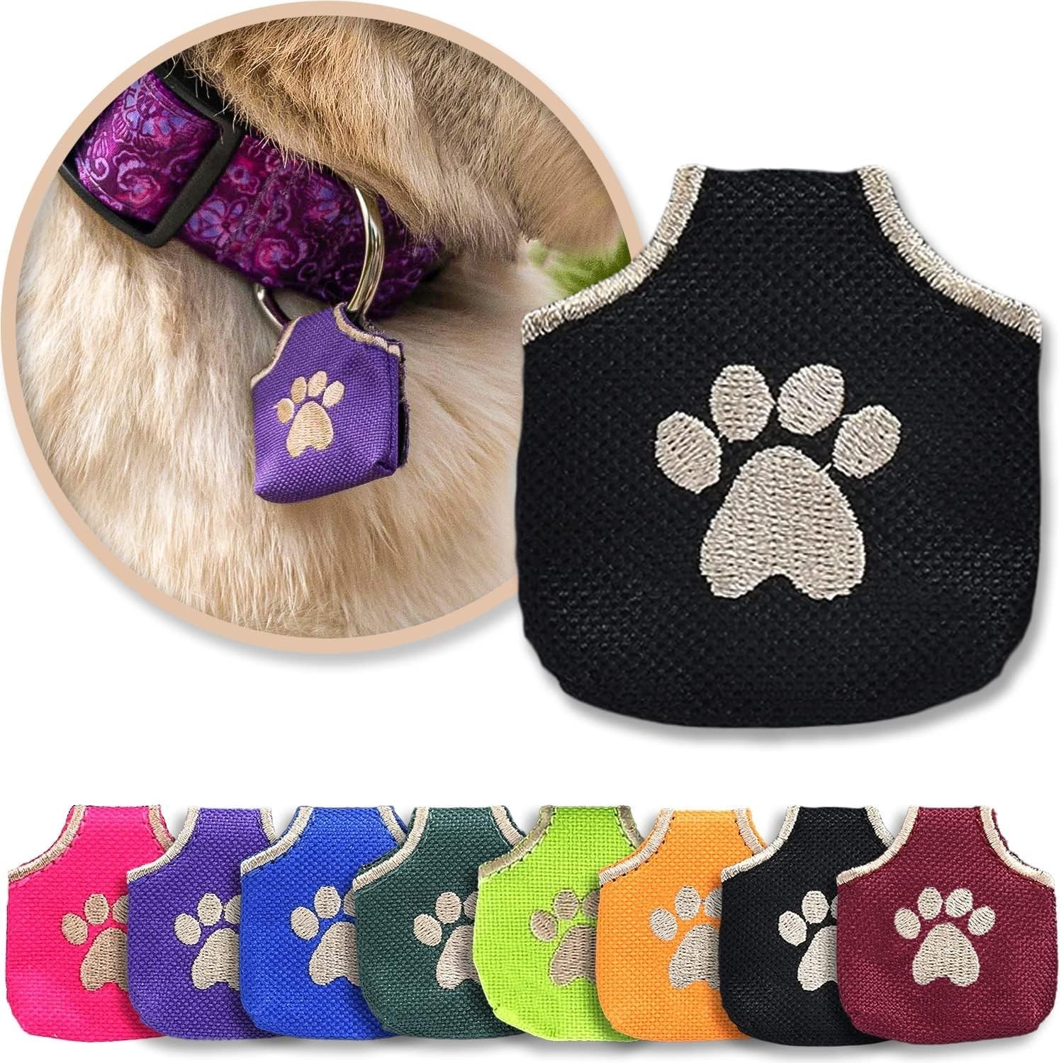 Dog Tag Silencer, Black Pawprint – Quiet Noisy Pet Tags – Fits Up to Four Pet…