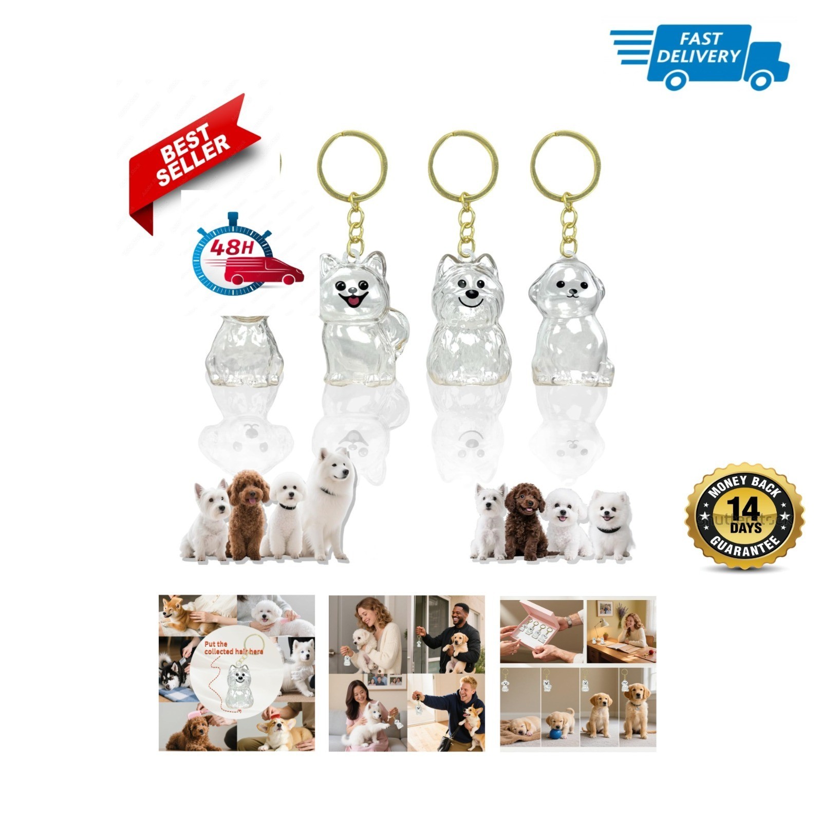 4 Pack Dog Hair Keychain | Pet Memorial Keepsake Bottle