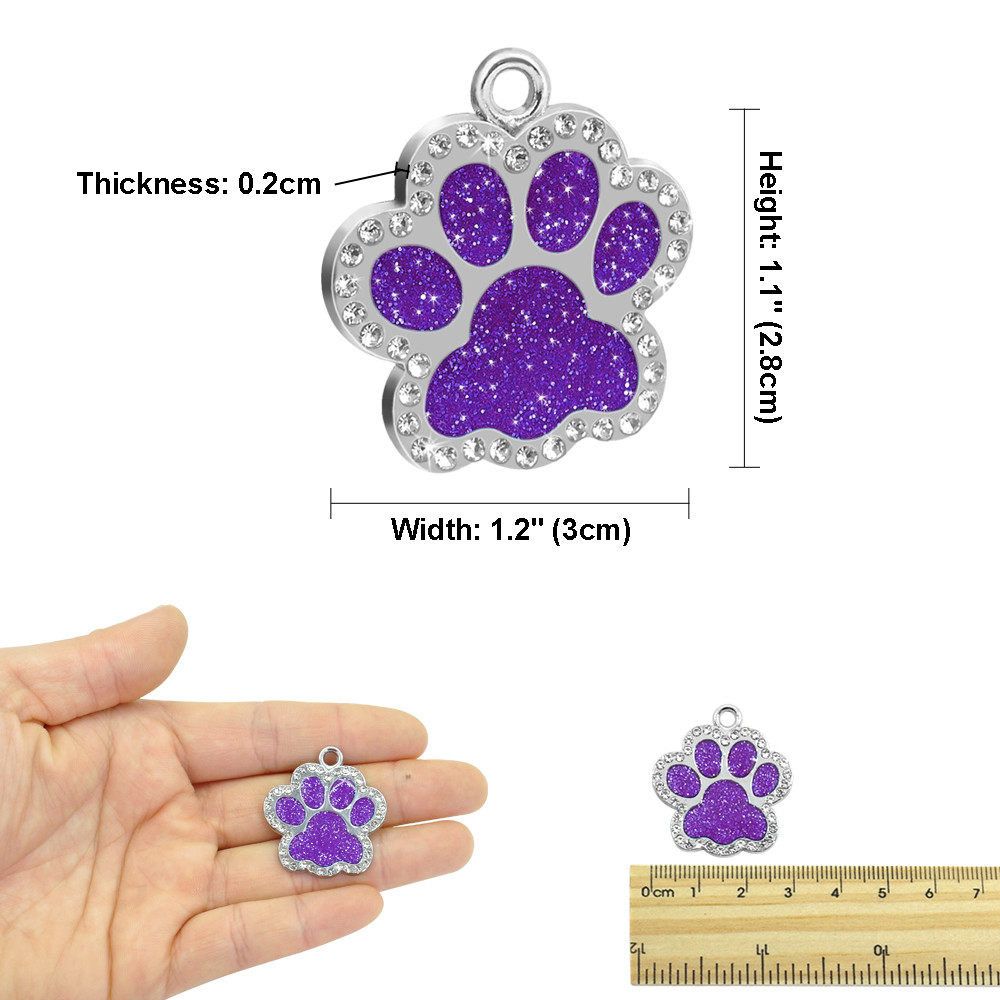Personalized Dog Tags Engraved Puppy Pet ID Name Collar Tag Bling Paw Glitter