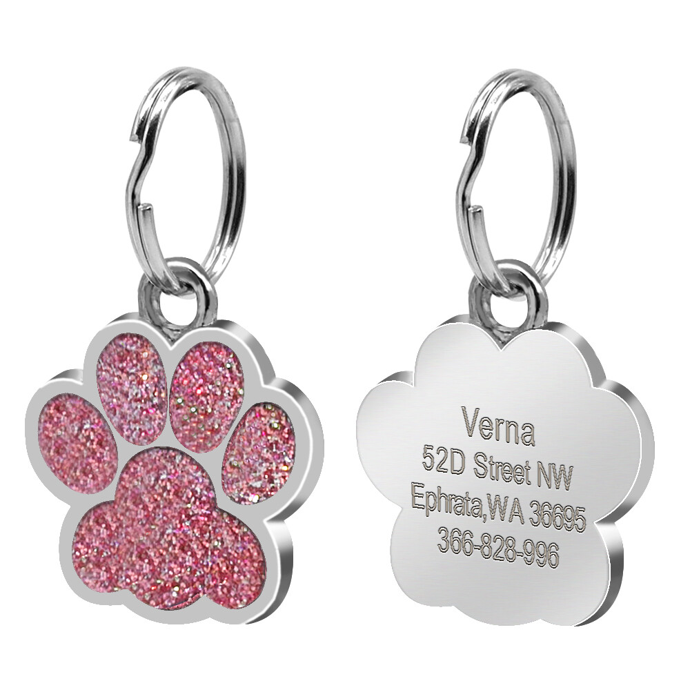 Glitter Paw Personalized ID Tags Engraved Pet Dog Cat Name Disc Collar Hair Bows