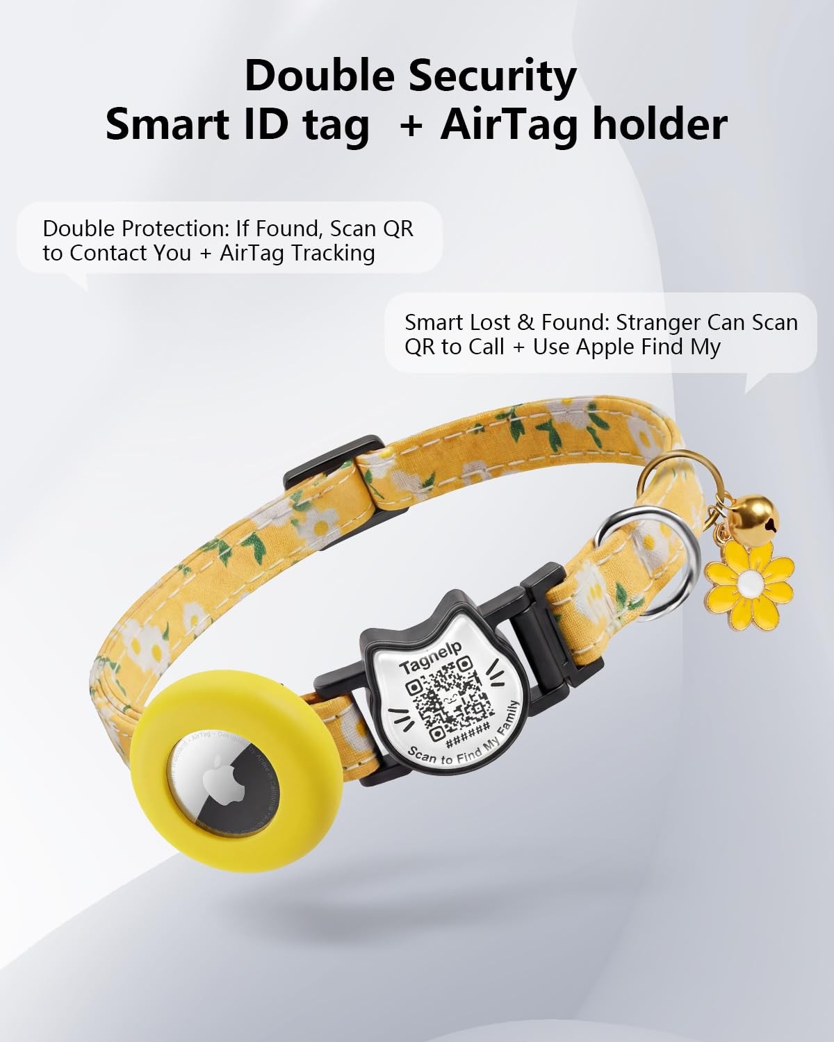 Breakaway Cat Collar with QR Code ID & AirTag Holder, Adjustable Cotton Kitte…