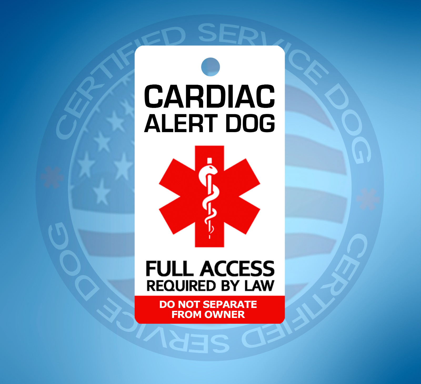 CARDIAC ALERT DOG ID TAG KEY CHAIN / COLLAR TAG FOR ADA ESA PTSD