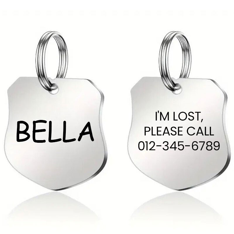 Custom Shield Pet ID Tag Stainless Steel Deep Engraved Personalized Dog Cat Name