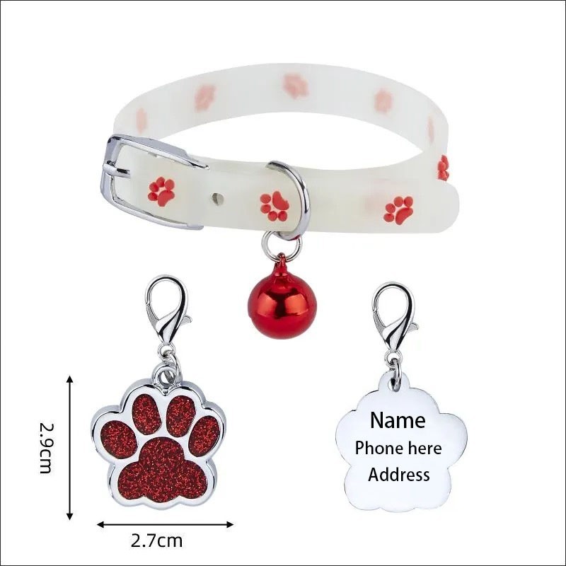 Engrave Name Night Glowing Dog Collar Pet Cat Puppy Collar with Bell ID tag