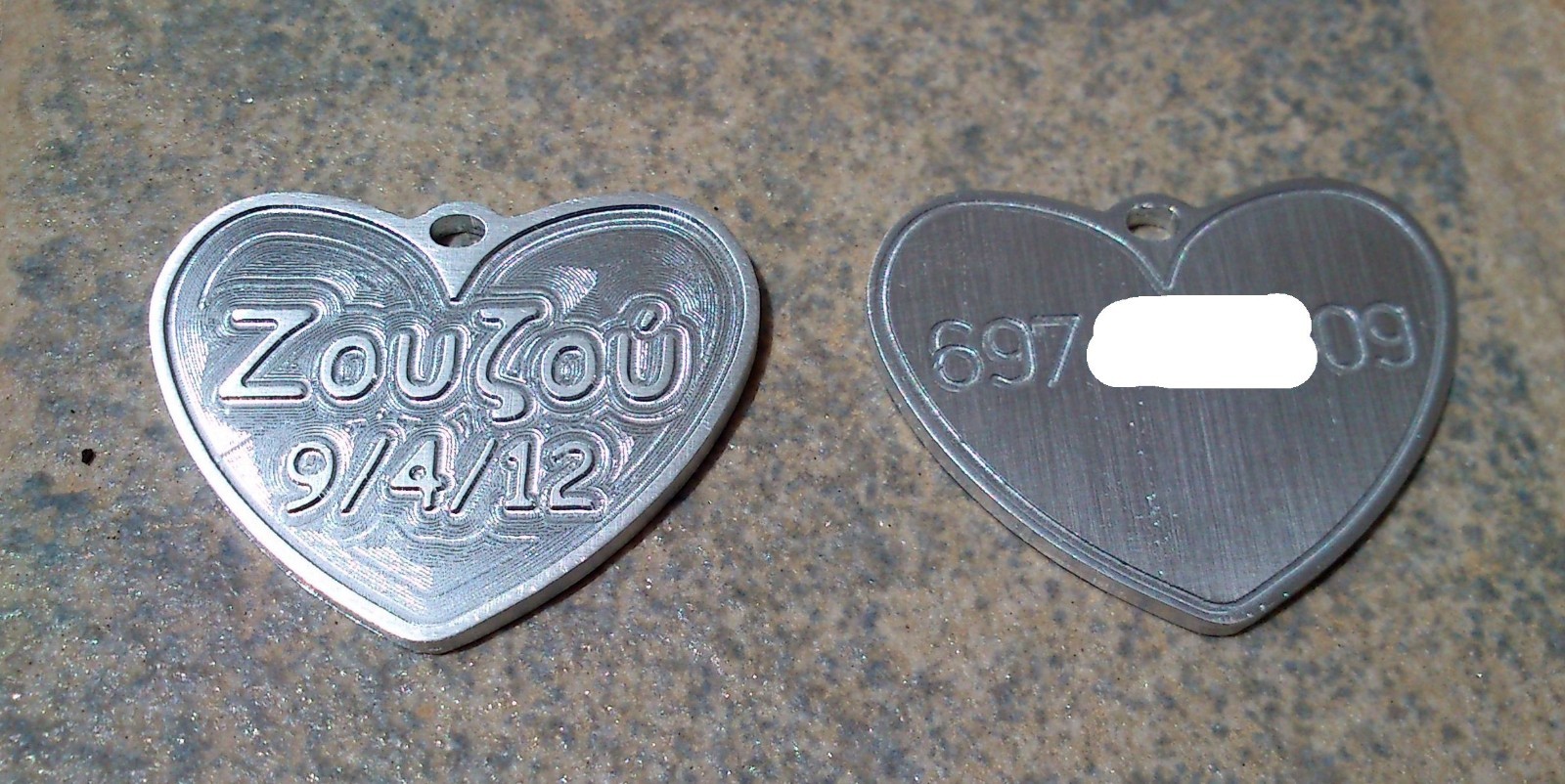 Custom made Dog-cat collar’s ID tag-double sided, carved/engraved aluminium