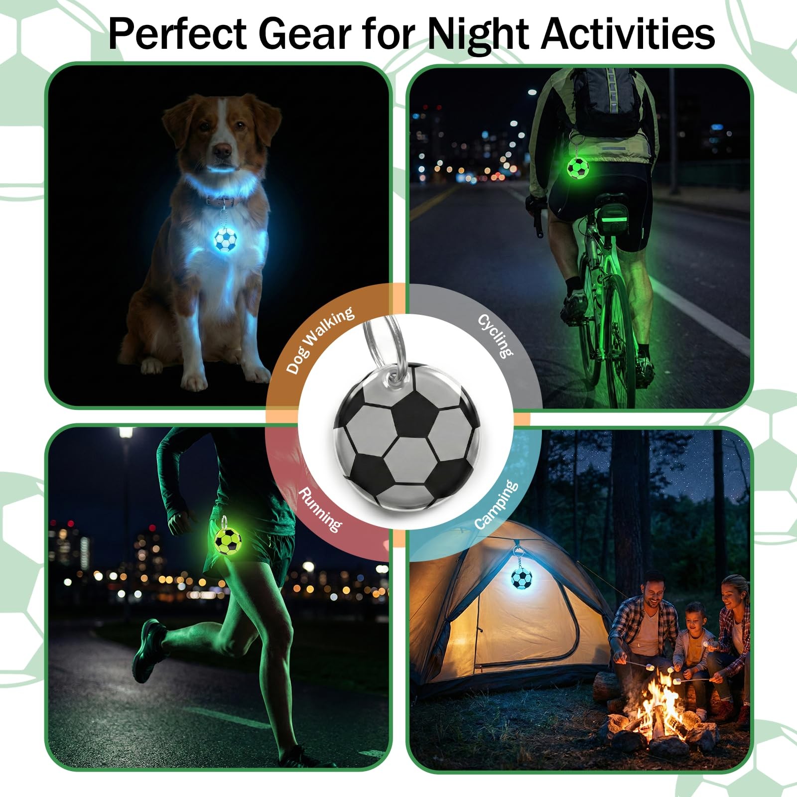 Dog Collar Charms Keychain Reflector 6 Pcs, High Visibility Green,silver