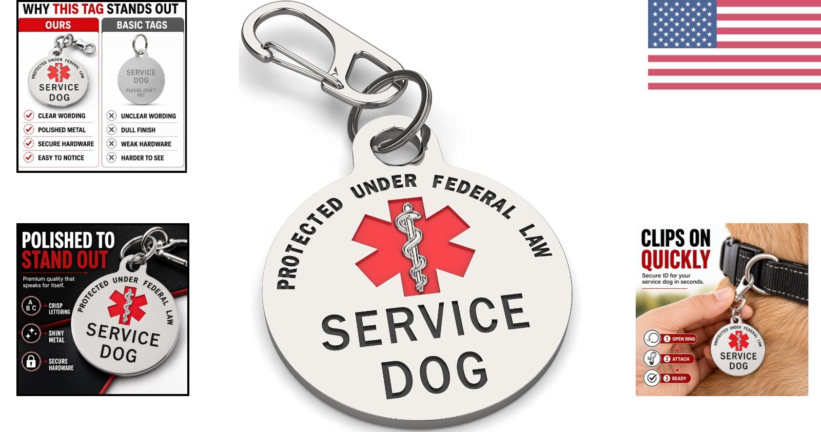 1.25 Inch Service Dog Tag – Vibrant Red with Protection from Federal Law