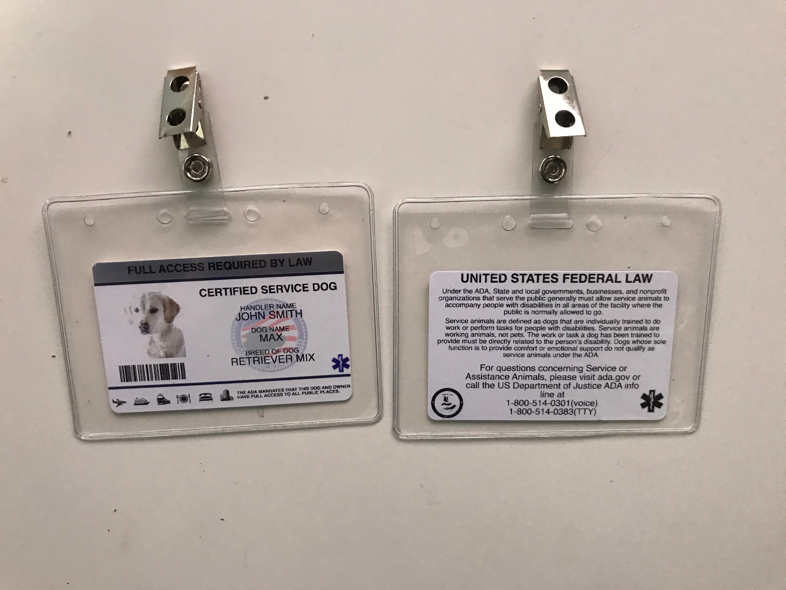 Customize Service Dog ID Card Badge ESA ADA EMOTIONAL SUPPORT THERAPY w holder