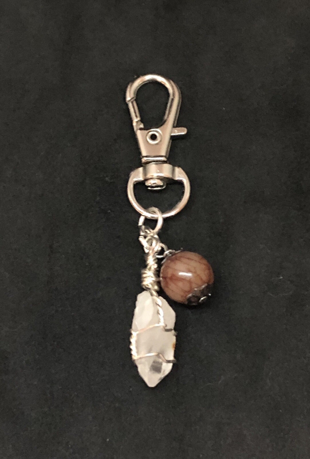 Bloodstone & Quartz Crystal Pet Charm, Healing Gem Charm, Crystal Collar Charm
