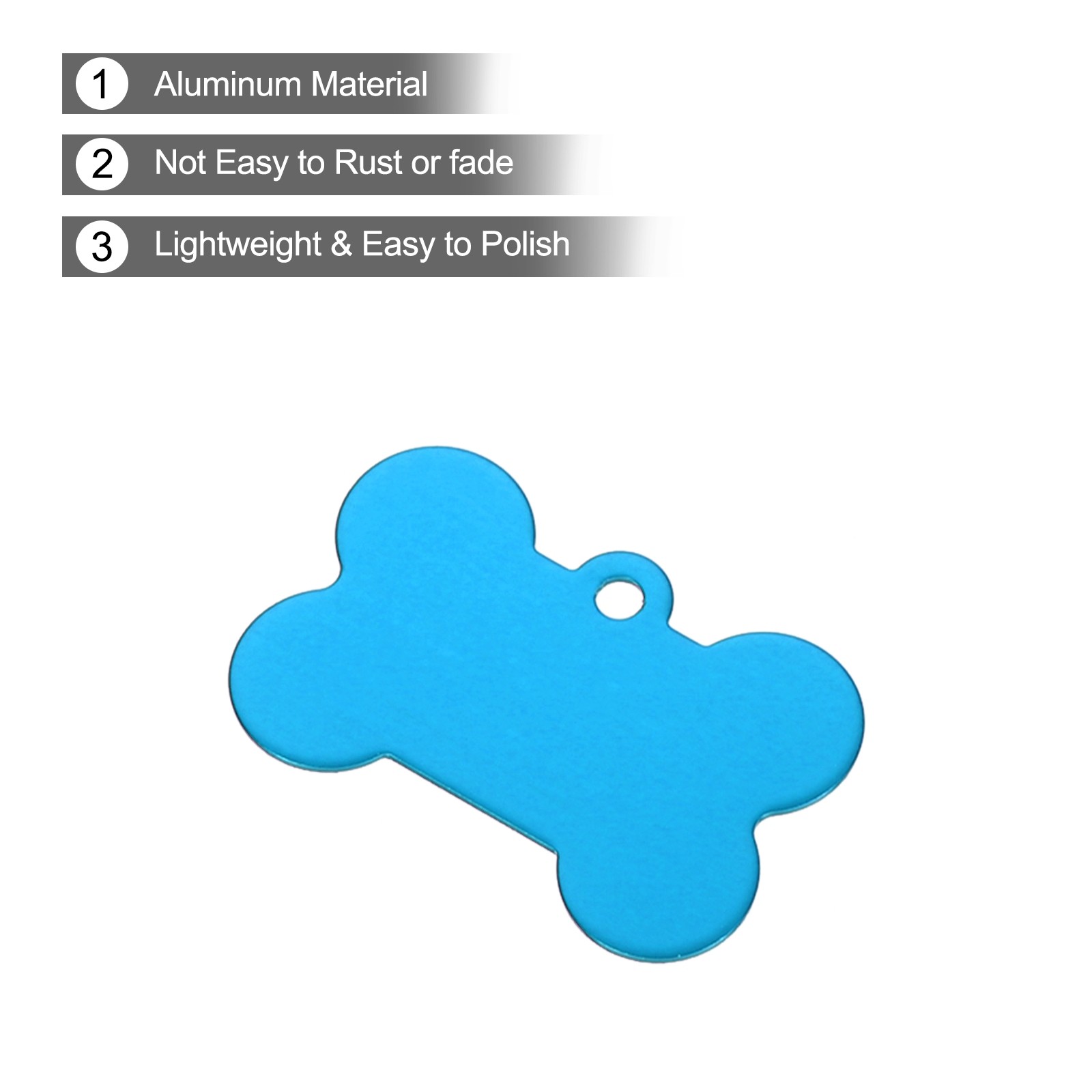 Bone Shaped Dog Tag Pet ID Tags, 1.5″x1″ Metal Lake Blue Blank with Ring,10pcs