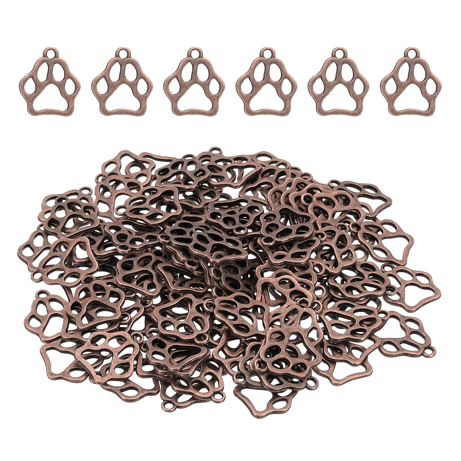 Hollow Paw Print Charm, 100Pcs Alloy Footprint Pendants, Copper Tone