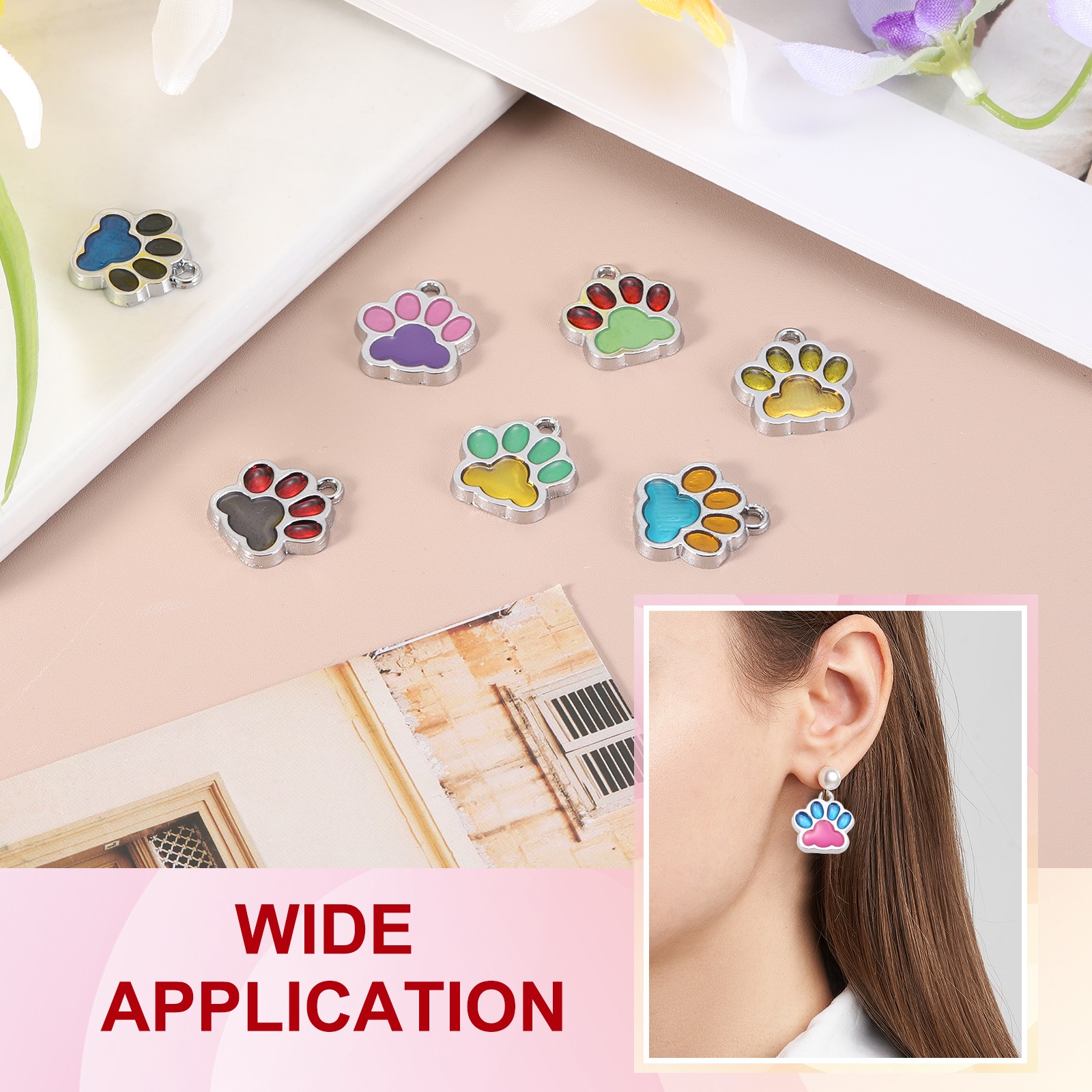 Enamel Paw Print Charm, 20Pcs Alloy Enamel Pendants, Multicolor