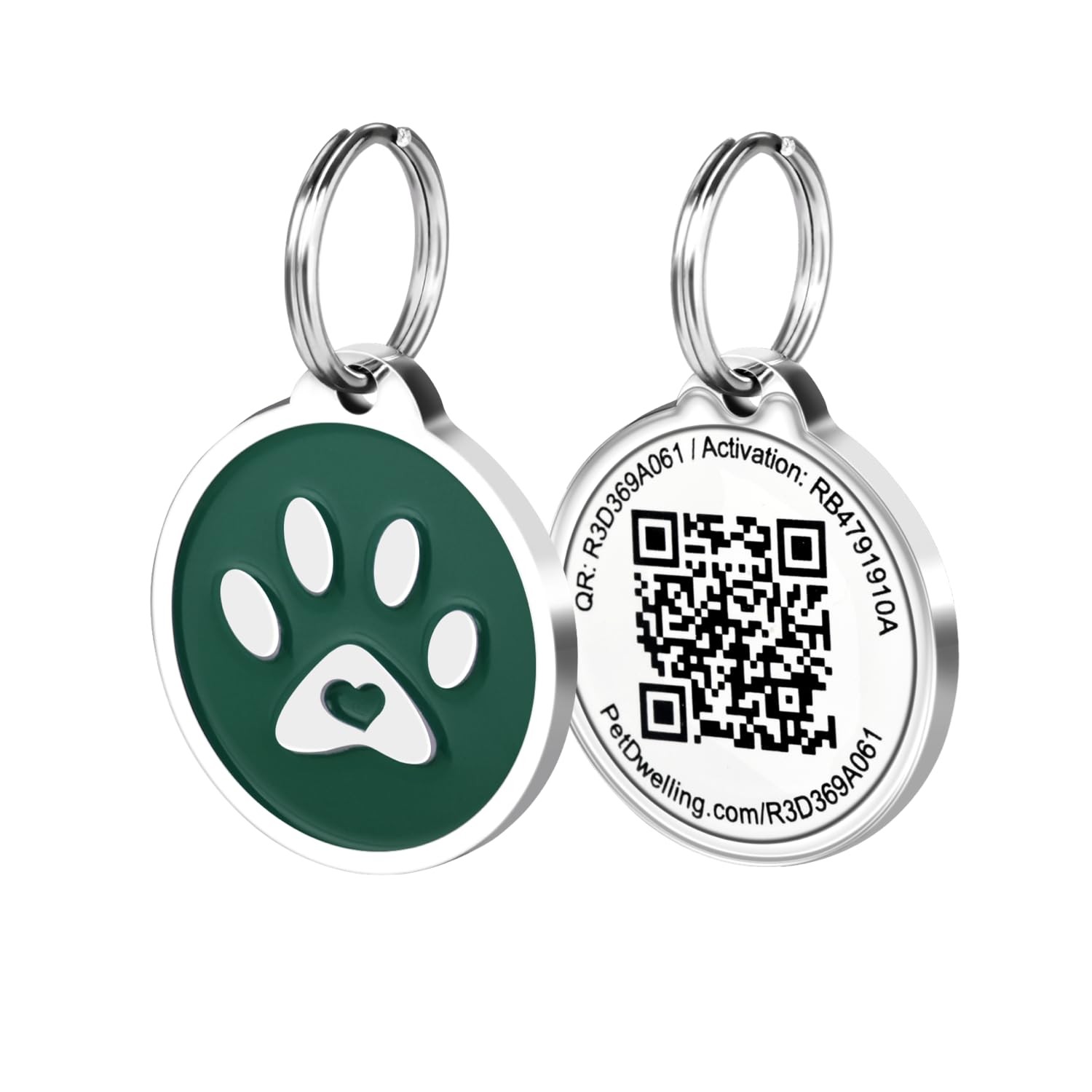 Emerald Green Paw Tag QR Code Pet ID with Lifetime Guarantee and Free Profile