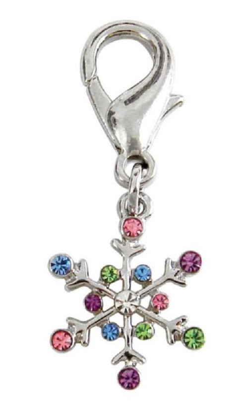 Multicolored Crystal Snowflake Dog Collar Charm, Zipper Pull, Purse Charm