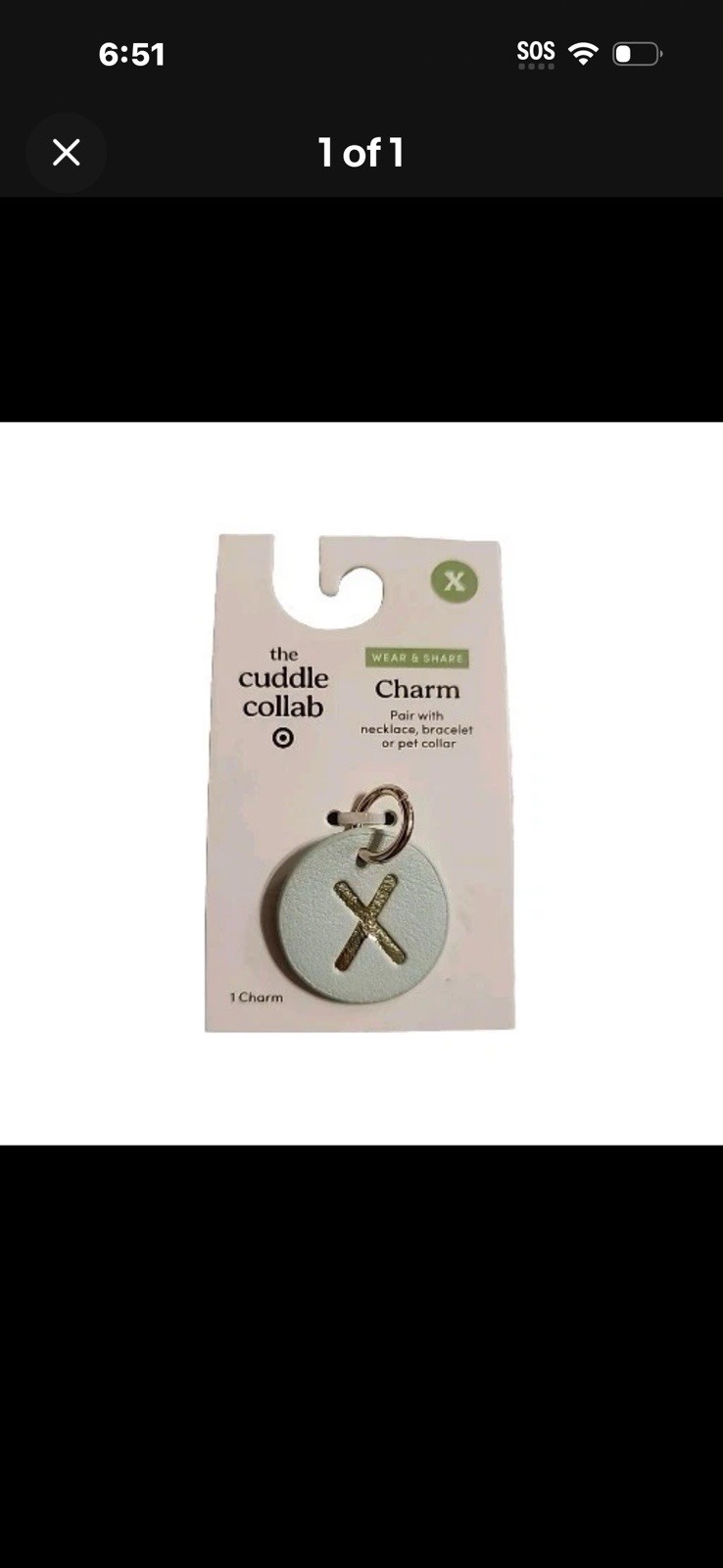 The Cuddle Collab Pet Charm; Gold “X” On Pale Green Round Charm; Faux Leather