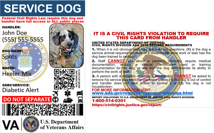 VETERAN SERVICE DOG ID CARD MILITARY 2 SIDED CUSTOMIZABLE PHYSICAL & DIGITAL