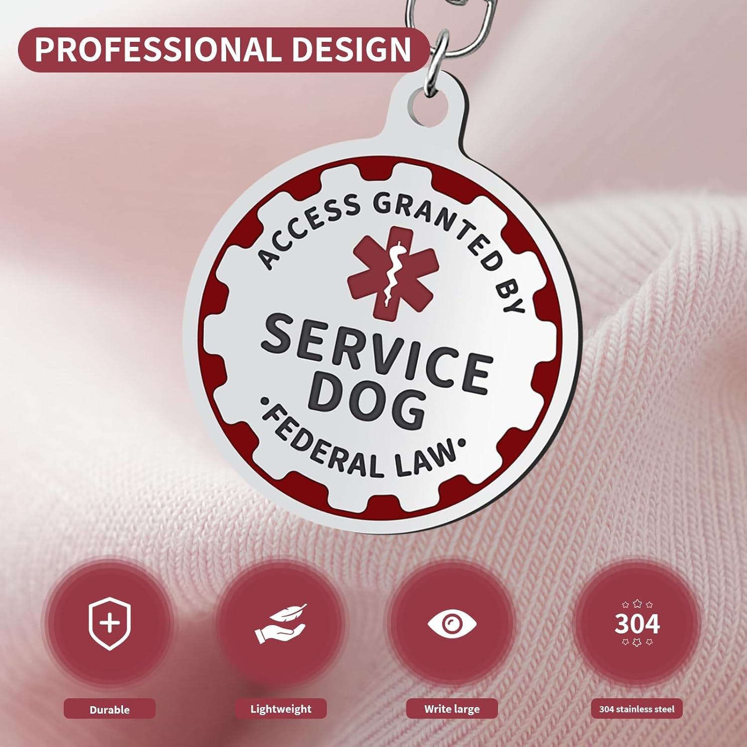 Elegant Stainless Steel Service Dog TAG – Double-Sided for Ultimate Visibility