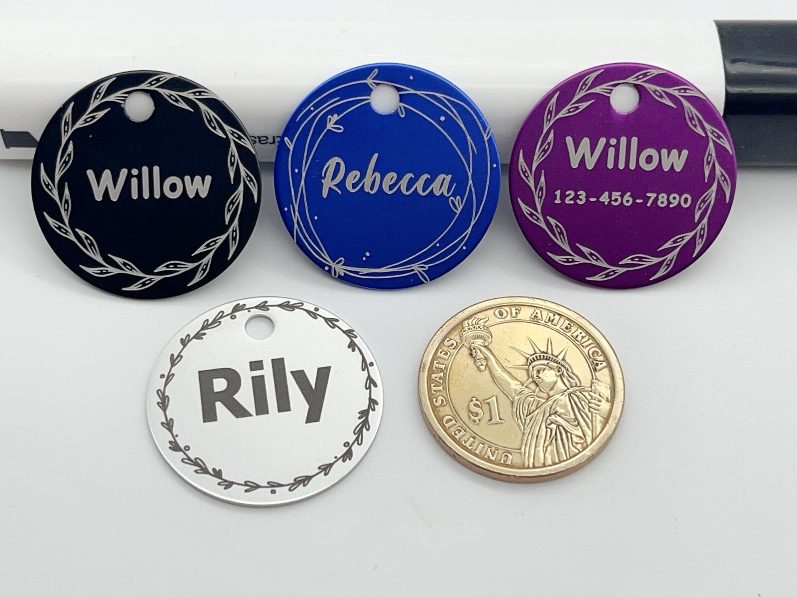Dog Cat ID Tags Personalized Pet ID Tags Pet Name Tags Round Shape With Design