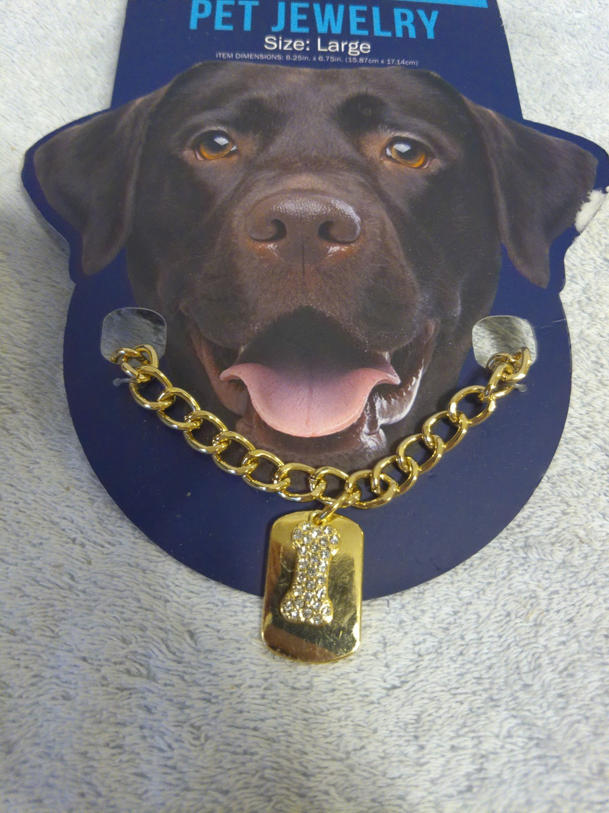 Pawsitively Fun Size Large 6.25″ X 6.75″ Gold Color Dog Necklace W/Pendant Bone