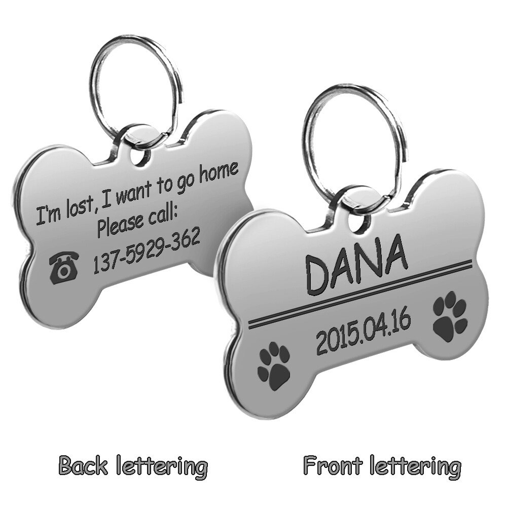 Stainless Steel Personalized Pet ID Tag Dog Name Tags Custom Any Name & Text