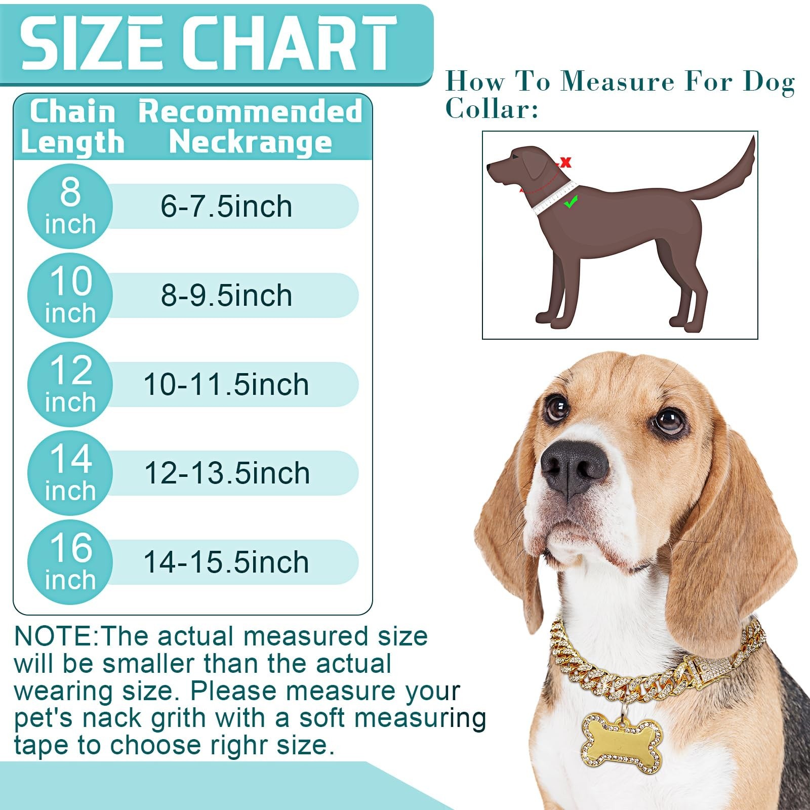 Hillban Golden Dog Chain Diamond Collar Necklace with Pet ID Jewelry Tags Rhi…