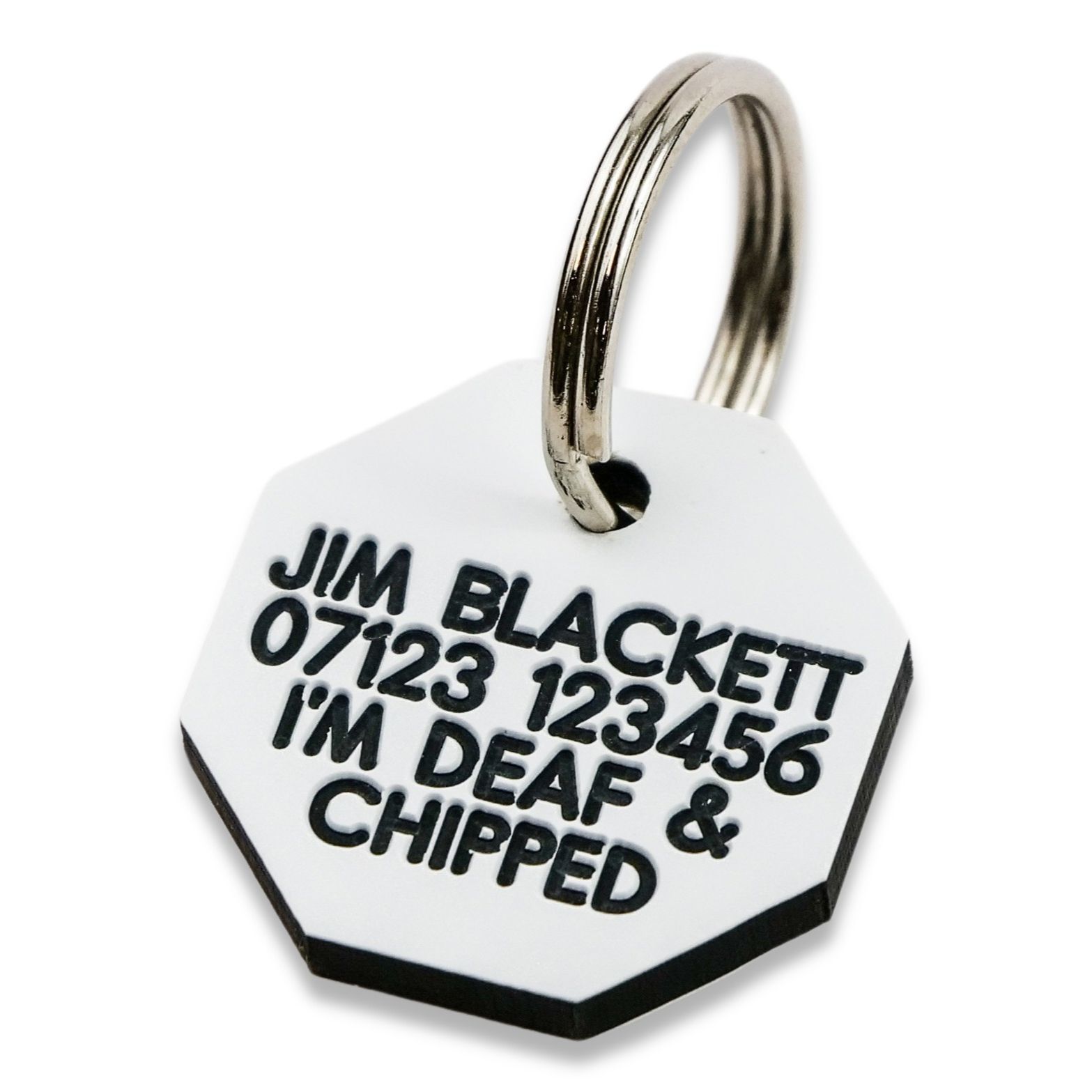 Pet Dog Cat ID Collar Tags – Deeply engraved, 21mm Plastic Octagonal. 7 COLOURS